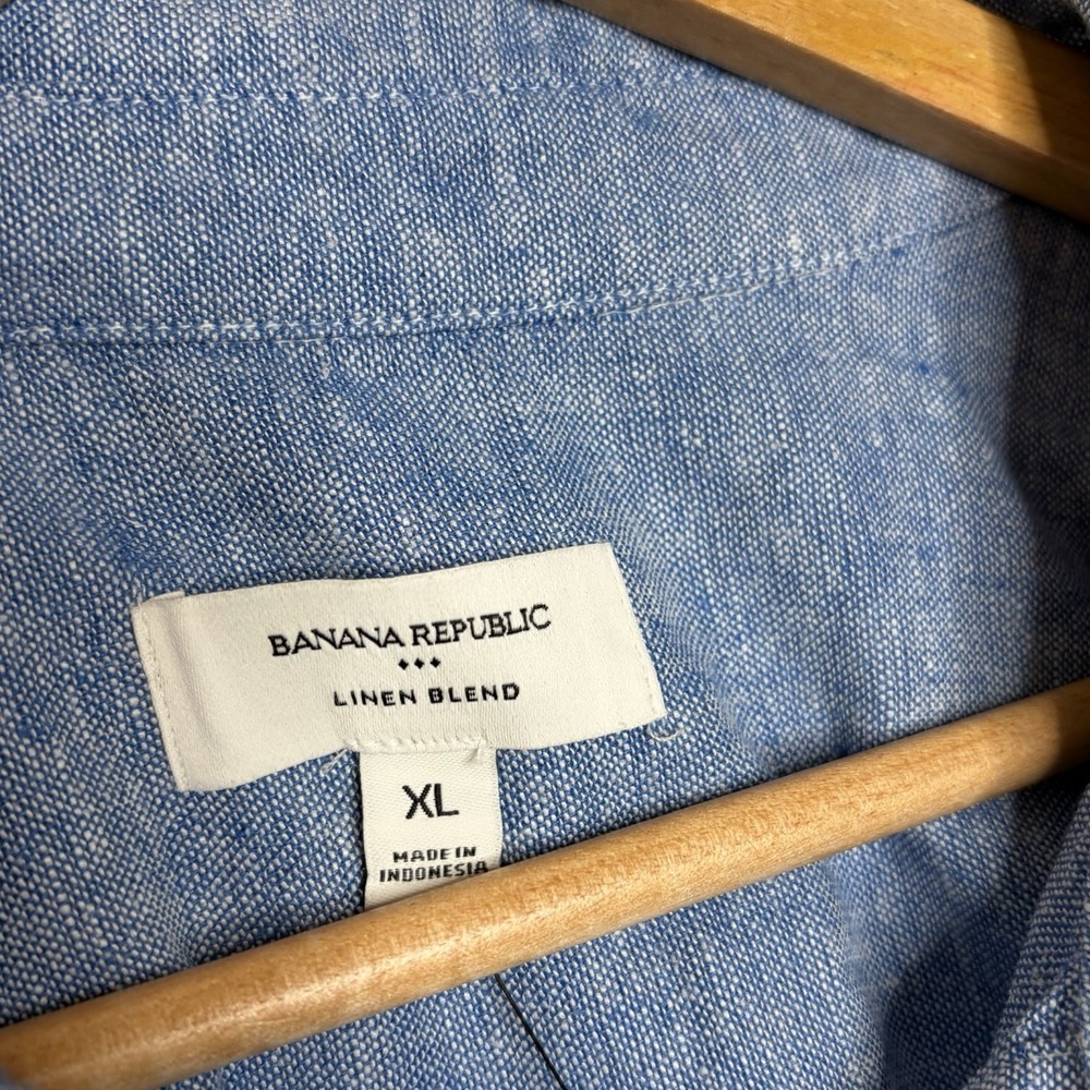 Banana Republic Linen Blend Button Up Shirt Blue Womens XL Coastal Nautical - Picture 5 of 8